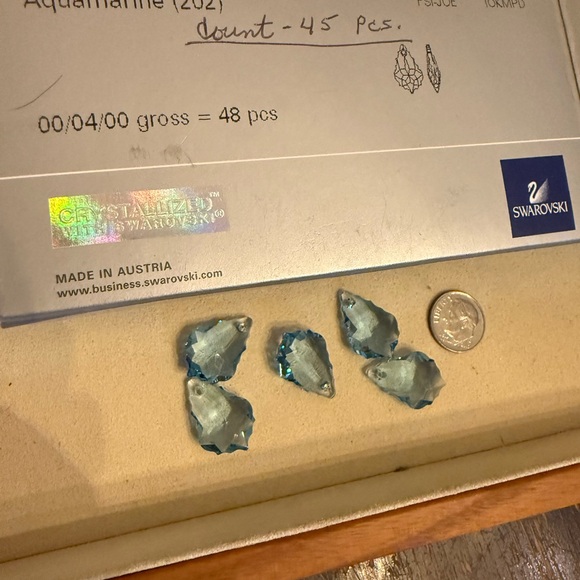 Swarovski Jewelry - 5 pieces of Authentic Swarovski Aquamarine Crystal Pendant 22mm Baroque Teardrop